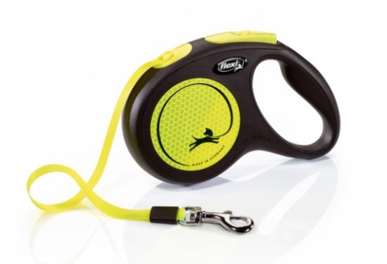 Flexi Classic Neon L -Автоматичен повод за кучета 5м лента, до 50кг - светлоотразителен